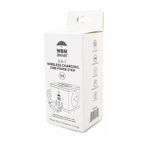 3-in-1 Wireless Charging Cube Power Strip | WBM SMART